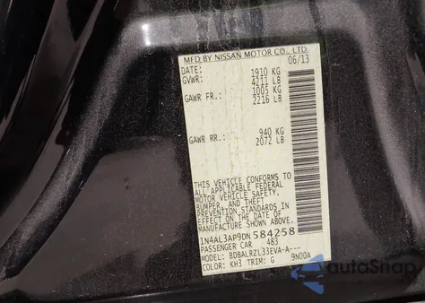 2013 Nissan Altima 2.5 S from USA, damaged, VIN 1N4AL3AP9DN584258